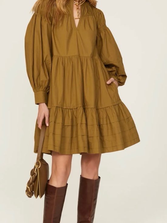 Ulla Johnson Dresses & Skirts - Ulla Johnson Rosa Dress Tiered Long Sleeve Mini Dress in Olive